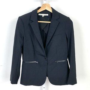 Veronica Beard Scuba Jacket Snap Front Blazer Zipper Pockets Black USA Size 4